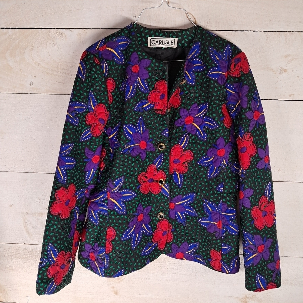 Carlisle Fully Lined Padded Silk And Wool Floral Jacket Size 10 Medium